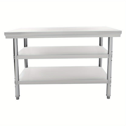 Werktafel – Werkbank – Keukentafel – RVS Tafel – Opbergtafel – Roestvrijstaal 201 – 99,79 kg Belastbaar – 3 Verstelbare Legplanken – Verstelbare Voeten – 119x60 cm