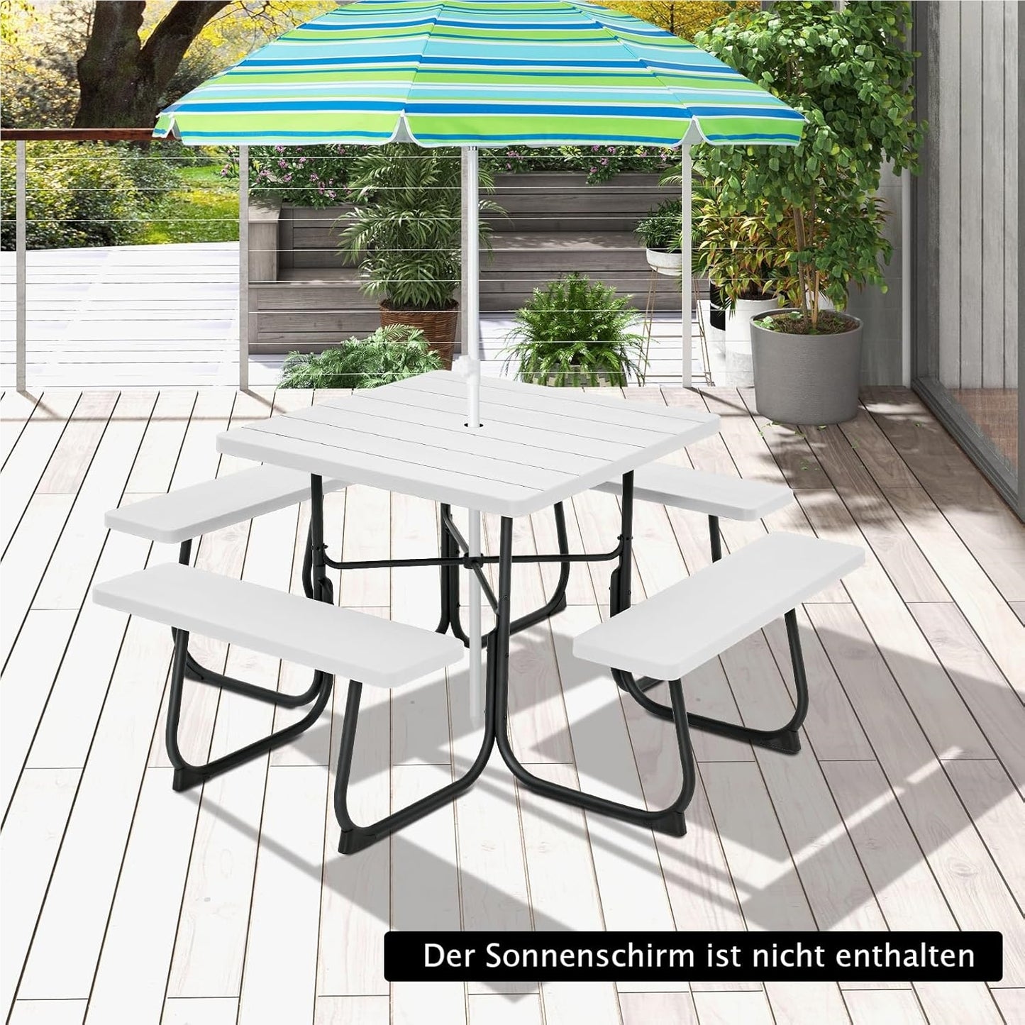 Tuinset 8 Personen – Tuinmeubel – Terrasset – Buitenmeubilair – Buiten Zitgroep – Vierkante Tafel – Weerbestendig HDPE – Parasolhouder