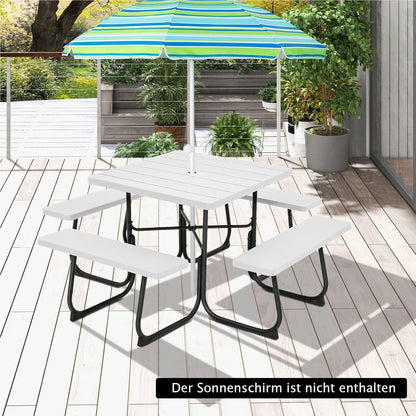 Tuinset 8 Personen – Tuinmeubel – Terrasset – Buitenmeubilair – Buiten Zitgroep – Vierkante Tafel – Weerbestendig HDPE – Parasolhouder