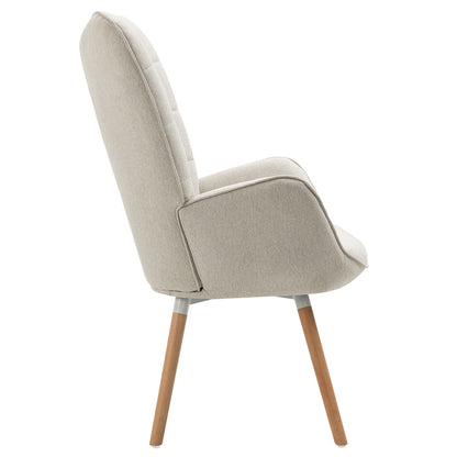 Eetkamerstoel – Armstoel – Fauteuil – Stoel Met Armleuningen – Beige – Hoogwaardige Quilted Stof – Stevige Houten Poten