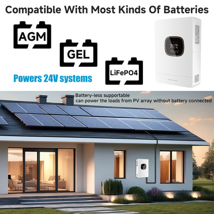 Omvormer – Inverter – Spanningsomvormer – Zonne-omvormer – Stroomomvormer – 3600W Pure Sine Wave – 24V Batterijcompatibel – Ingebouwde UPS – Zonnepaneel Laadstroom 60A