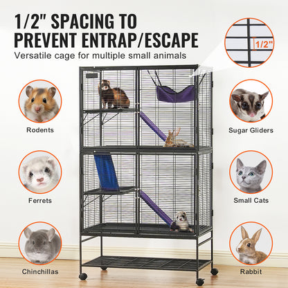 Dierenkooi Voor Kleine Huisdieren – Frettenkooi – Knaagdierkooi – Chinchillakooi – Caviakooi – Ruim 92x58x164 cm – Met 4 Platforms En Mobiele Wielen