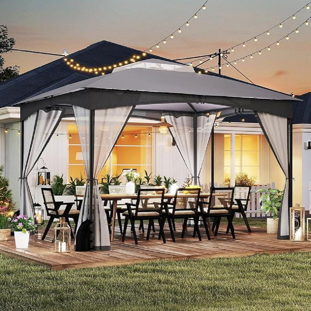 Outdoor Pavilion – Tuinpaviljoen – Tuinoverkapping – Partytent – Terras Overkapping – 365x300 cm – Dubbel Dak & Mesh Zijkanten