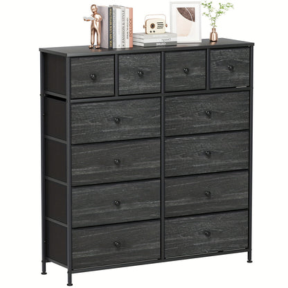 Sideboard – Dressoir – Ladekast – Commode – Opbergkast – Zwart – 12 Stoffen Laden – Stevig Hout en Metaal