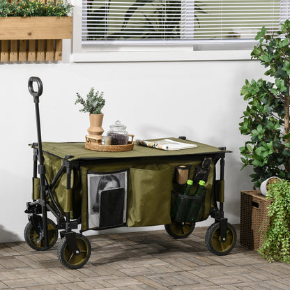 Strandkar – Bolderkar – Transportkar – Bolderwagen – Trekkar – Opvouwbaar – Verstelbare Telescopische Duwstang – 125L Inhoud – 100 kg Draagvermogen – Groen