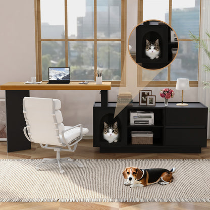 Hoekbureau – Bureau – L-vormig Bureau – Bureau Met Lade – Computerbureau – Zwart – XL Huisdierhuisje – Ruimtebesparend Ontwerp – Flexibele Montage