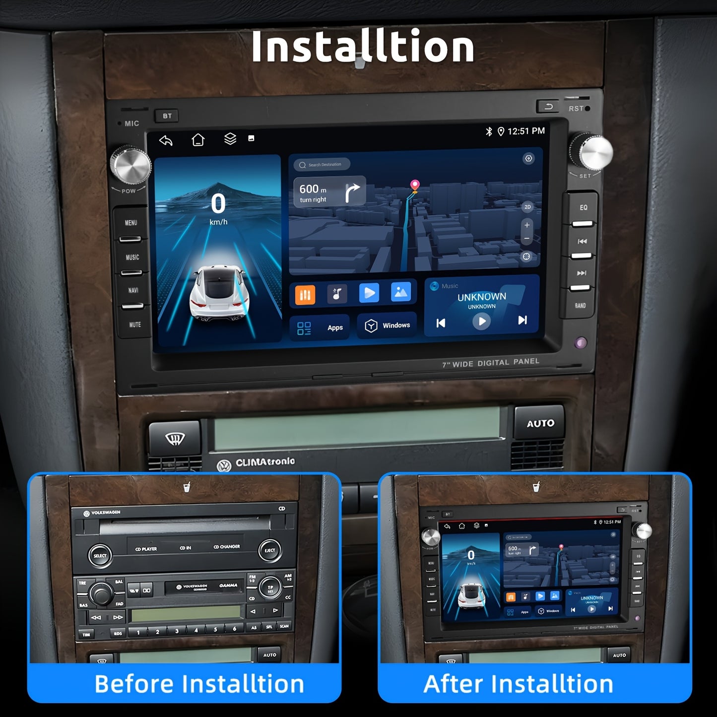 Android 14 Autoradio – Car Stereo – Multimedia Speler – Navigatiesysteem – Touchscreen Radio – 7 Inch HD-IPS Display – 2+64GB Geheugen – GPS Navigatie & Bluetooth Connectivity