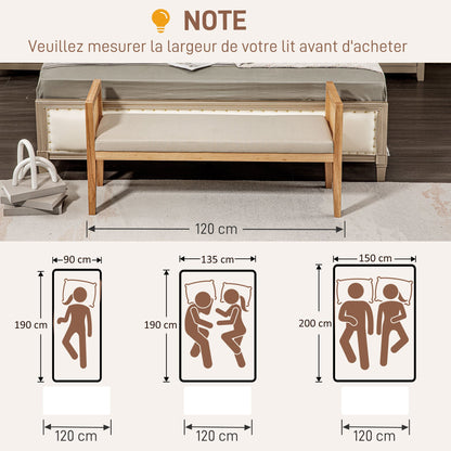 Woonkamerbank – Zitbank – Slaapbank – Bankje – Halbank – Rattan Armleuningen – Stevig Houten Frame – Comfortabele Linnen-look Bekleding – 120 cm Lang