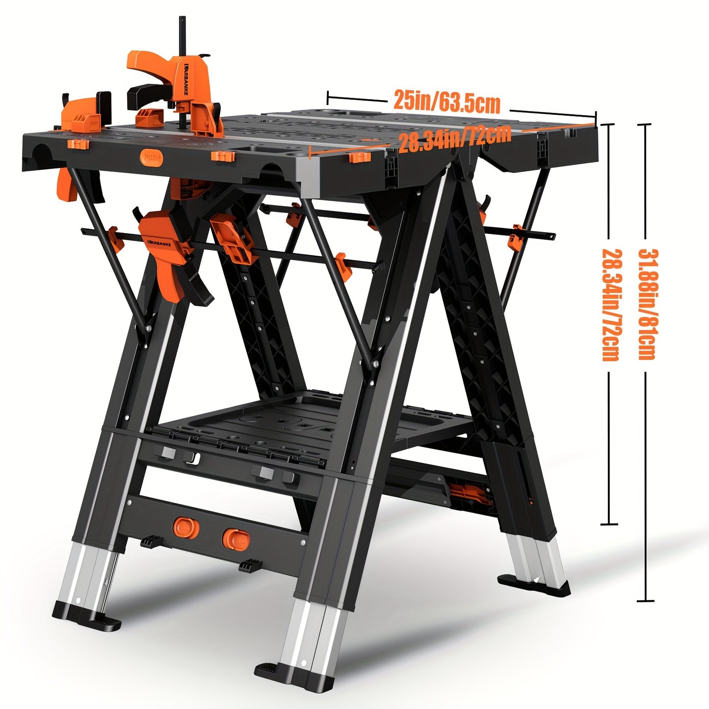 2-in-1 Folding Workbench, Waterproof Portable Folding Work Table, 78.74cm W X 63.5cm D X 81.28cm H Workbench, Height-Adjustable Work Table With 4 Woodworking Clamps, 4 Connecting Blocks, 2 Limit Blocks