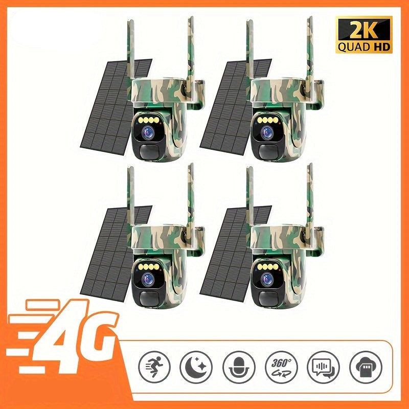Beveiligingscamera – CCTV Camera – Bewakingscamera – Buitencamera – IP Camera – 4 Stuks Draadloos 3G/4G LTE – 2K HD Resolutie – PTZ Nachtzicht & Zonne-energie