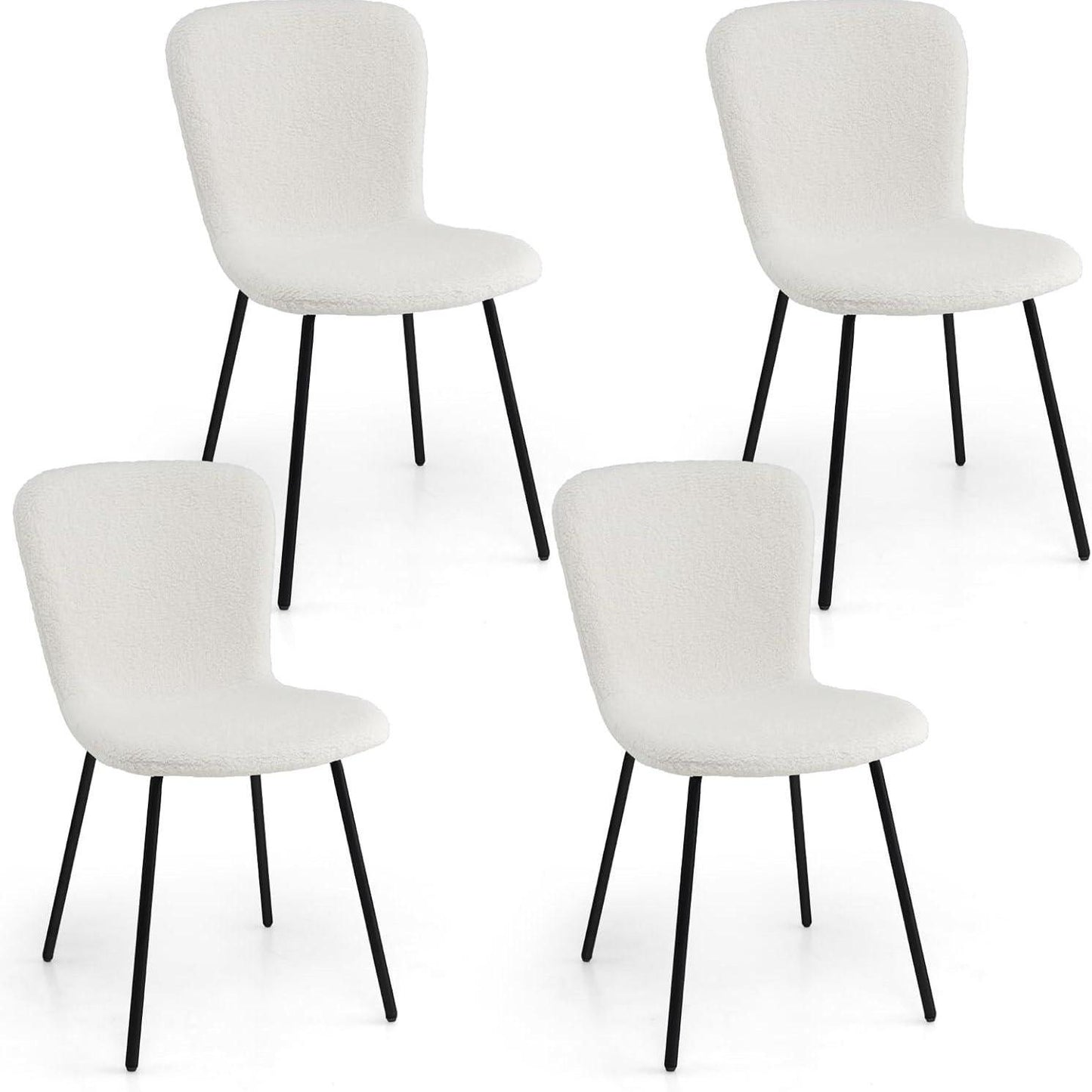 Eetkamerstoel – Stoel – Zithoekstoel – Bijzetstoel – Kaptafelstoel – Modern Design – Metalen Frame – Fluwelen Bekleding – Ergonomisch Comfort – Verstelbare Vloerbeschermers – Set van 4 – Wit