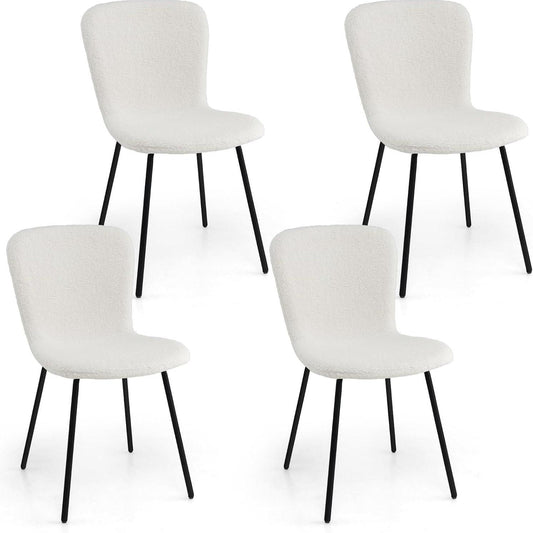 Eetkamerstoel – Stoel – Zithoekstoel – Bijzetstoel – Kaptafelstoel – Modern Design – Metalen Frame – Fluwelen Bekleding – Ergonomisch Comfort – Verstelbare Vloerbeschermers – Set van 4 – Wit