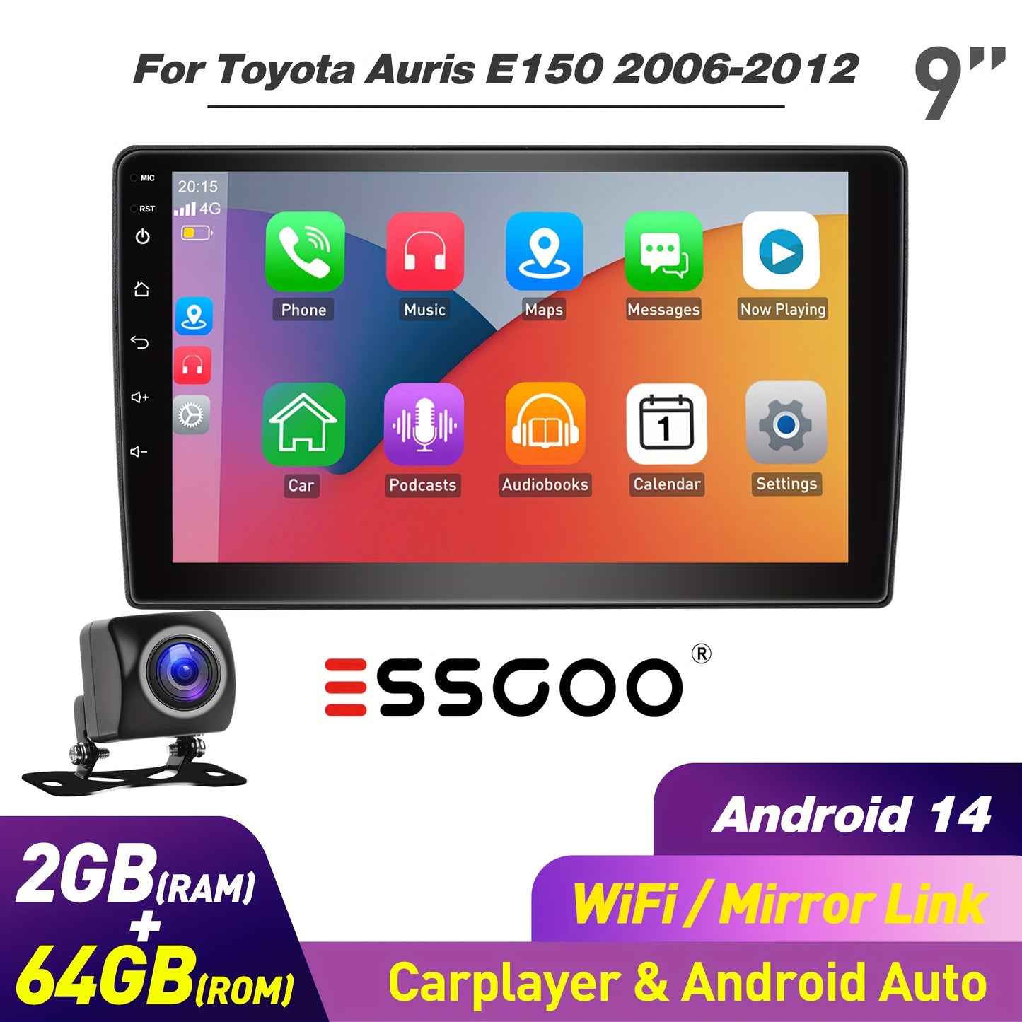 2-DIN Android Autoradio – Multimedia Speler – Touchscreen Radio – Auto Stereo – Navigatie Systeem – 9 Inch IPS Scherm – Android 14 Besturingssysteem