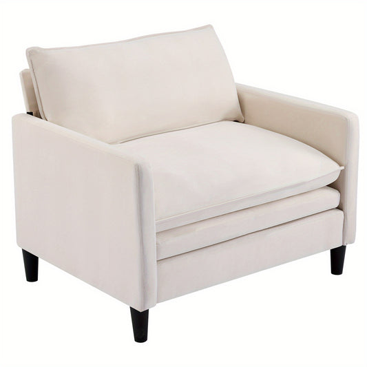Lounge Stoel – Fauteuil – Relaxstoel – Loungestoel – Woonkamerstoel – Hoogwaardig Traagschuim – Stevig Houten Frame – Beige