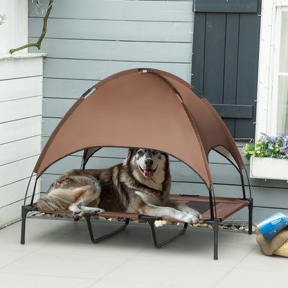 Hondenmand – Hondenbed – Hondenkussen – Buitendogbed – Verhoogde Mand – Met Beschermende Canopy – Ademend Fluweel – Afmeting 122 x 92 x 108 cm