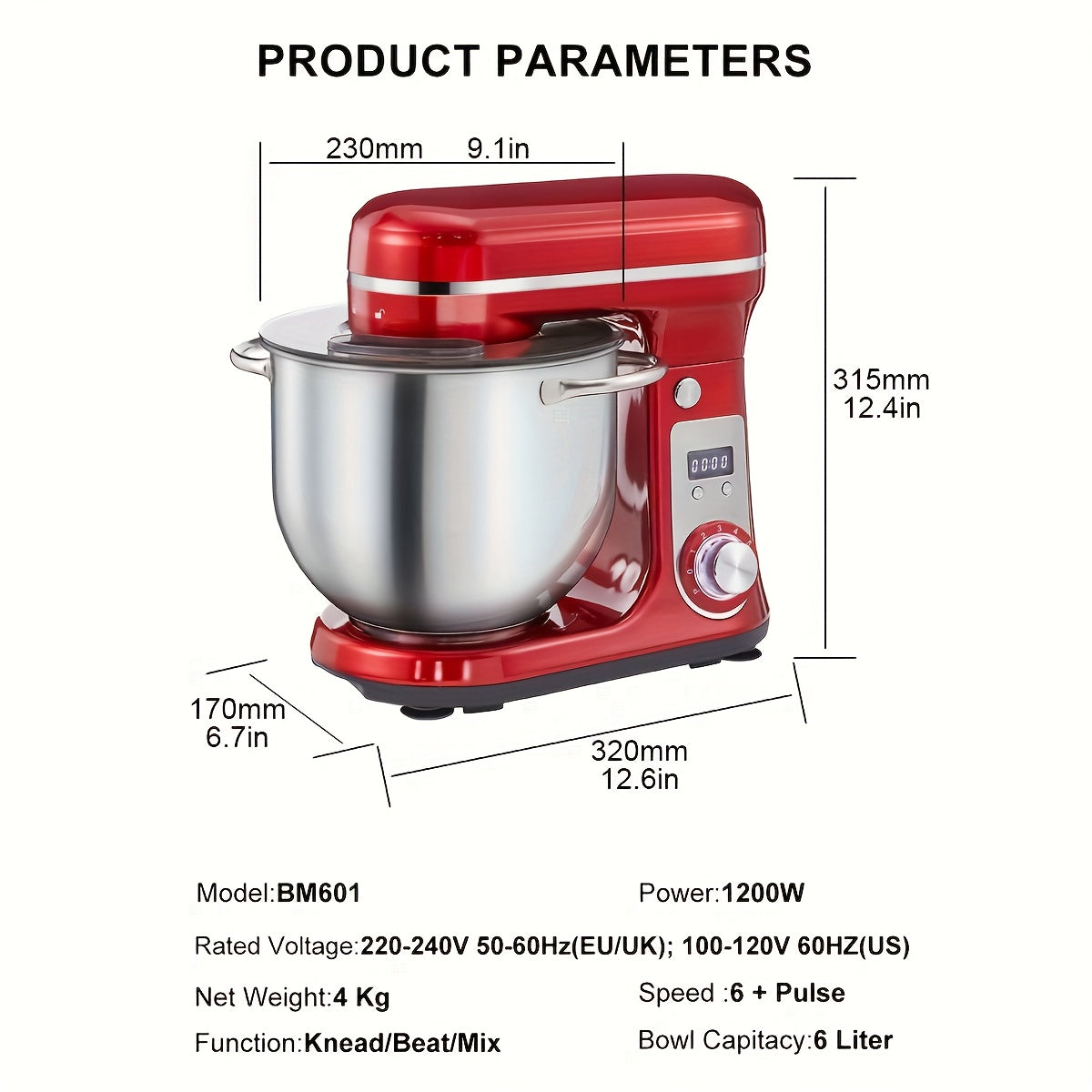 Keukenmachine – Keukenmixer – Keukenrobot – Foodprocessor – Mixer – 6L RVS Mengkom – Krachtige 1200W DC Motor – 6 Snelheden Met Timer