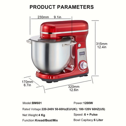 Keukenmachine – Keukenmixer – Keukenrobot – Foodprocessor – Mixer – 6L RVS Mengkom – Krachtige 1200W DC Motor – 6 Snelheden Met Timer