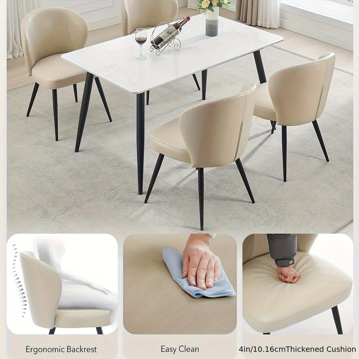 Eetkamerstoel – Stoel – Kuipstoel – Woonkamerstoel – Bureaustoel – Set Van 6 – Modern Kunstleer – Met Armleuning – Beige