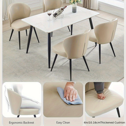 Eetkamerstoelen – Stoelen – Dining Stoelen – Bureaustoelen – Armloze Stoelen – Beige Kleur – Hoog Rugleuning Design – PU Kunstleer Bekleed