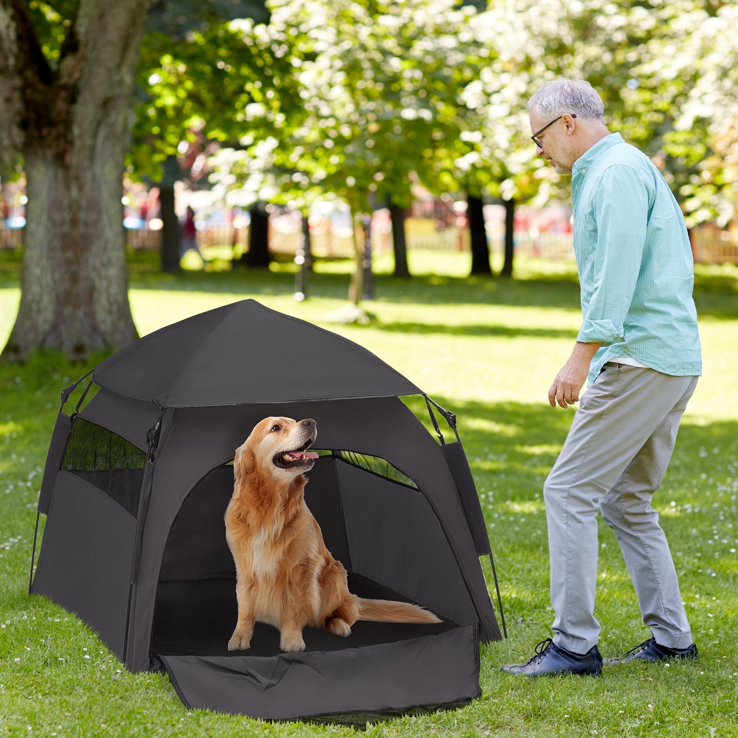Honden Tent – Huisje voor Honden – Dieren Tent – Opvouwbare Hondenhuis – Buiten Kooi – Zwart – Weerbestendig – Geschikt voor Grote Honden tot 75 cm