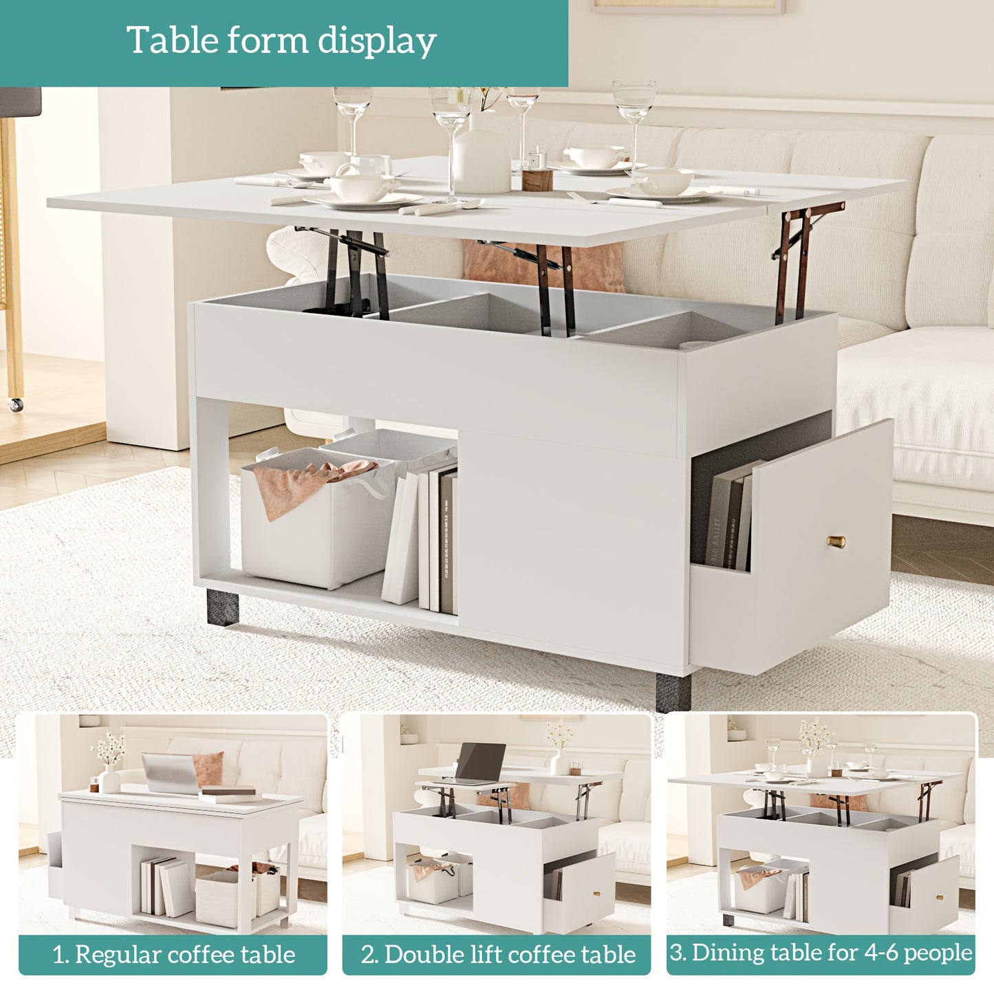 Salontafel – Koffietafel – Bijzettafel – Woonkamertafel – Tafel – Verstelbare Hoogte – Verhoogbaar Tafelblad Met Lades