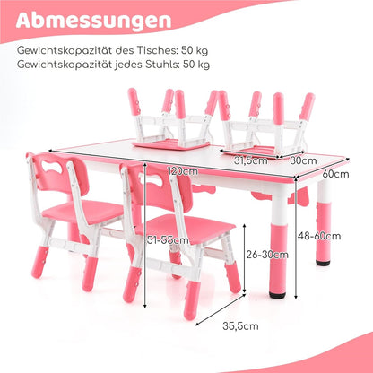 Kinder Tafel – Kindermeubelset – Speeltafel – Stoelenset – Peuter Tafel – Verstelbare Hoogte – Groot Graffiti Tafelblad – Roze