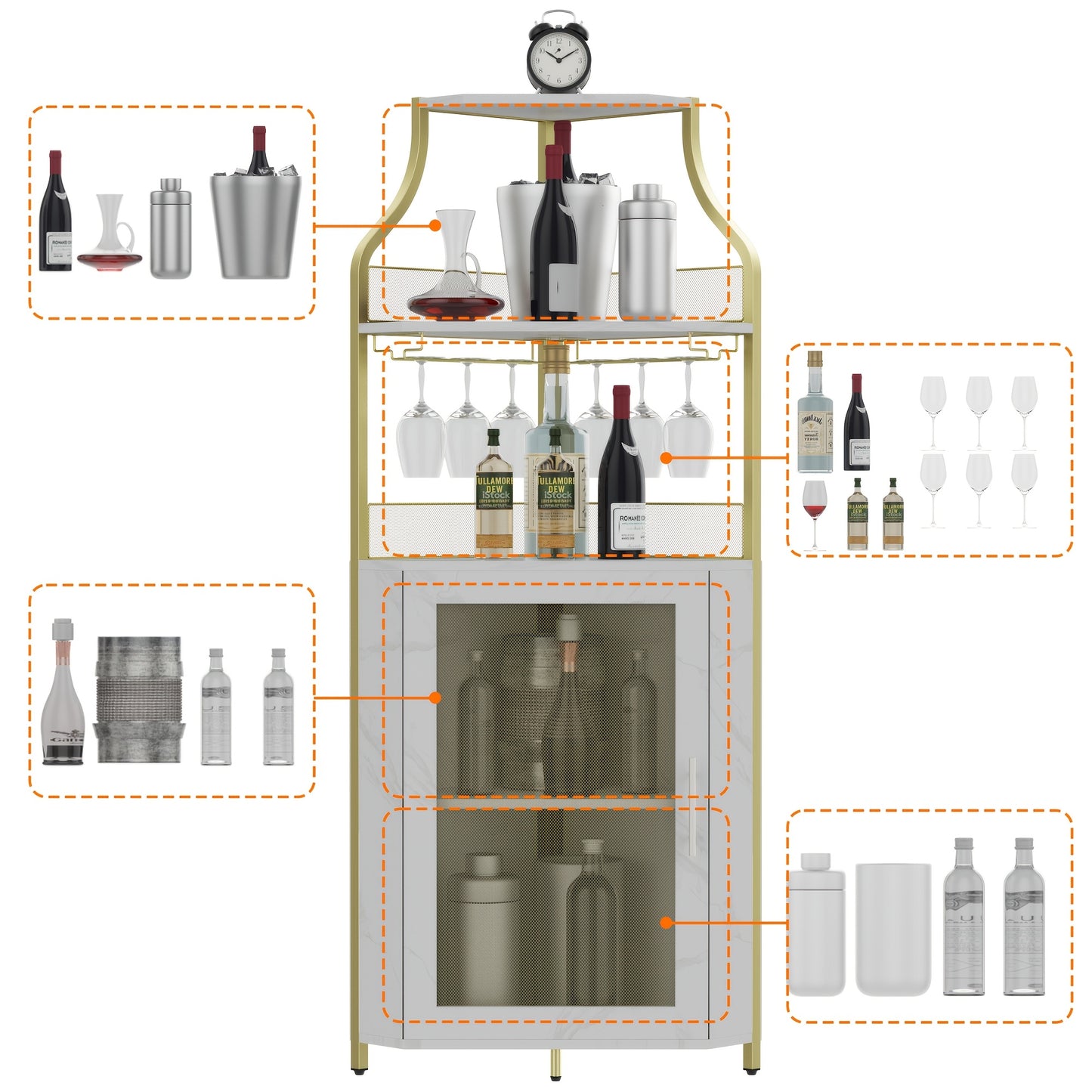 Barkast – Wijnkast – Drankkast – Buffetkast – Opbergkast – Hoekmodel – Compact 74 cm Hoog – Afneembaar Rek Met Gaasdeur