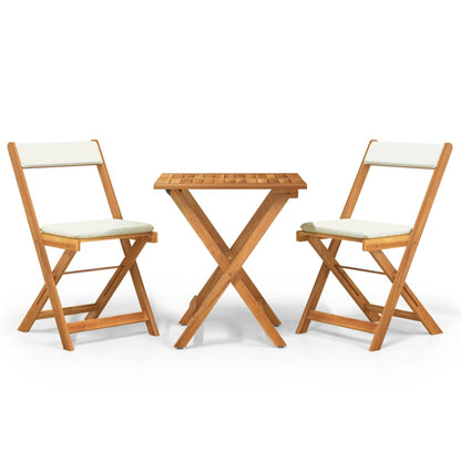 Bistroset – Bistrosets – Tuinset – Tuinmeubelen – Balkonset – Inklapbaar – Massief Acaciahout – Compact Bruin met Crème Kussens