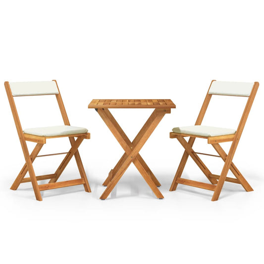 Bistroset – Bistrosets – Tuinset – Tuinmeubelen – Balkonset – Inklapbaar – Massief Acaciahout – Compact Bruin met Crème Kussens