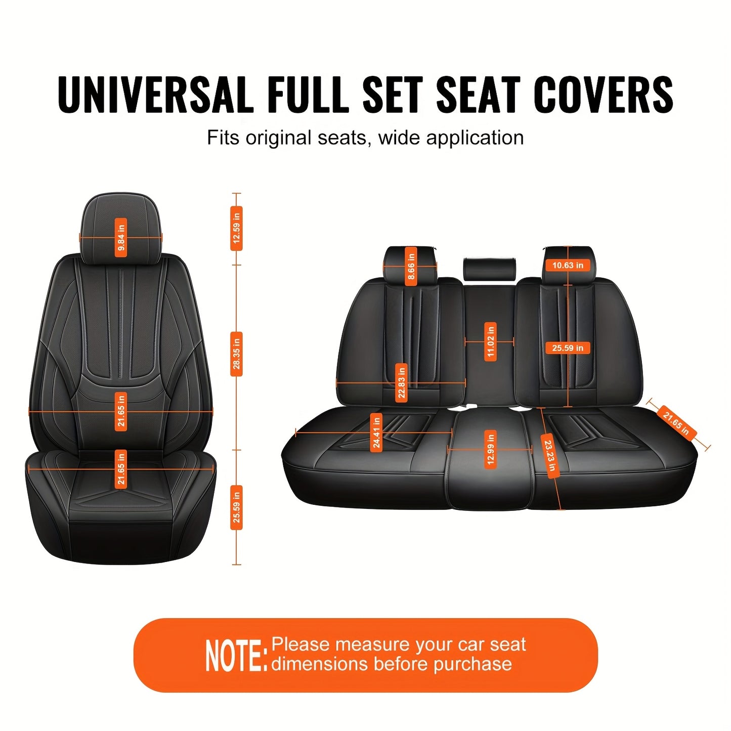 Stoelbekleding Auto Universeel – Autostoelhoes – Stoelhoezen – Auto Interieur Bescherming – PU Leer Zwart – 5-Zits Set – Comfortabele Sponsvulling – Geschikt Voor Alle Seizoenen