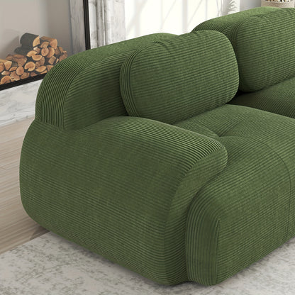 No Assembly Required Modular Sectional Sofa - Ergonomic Corduroy L-Shaped Couch with Pet-Friendly High-Stretch Green Fabric, Wide Armrests & Plush Cushions for & Bedroom, Easy-Clean Classic Design (No Wood Components)