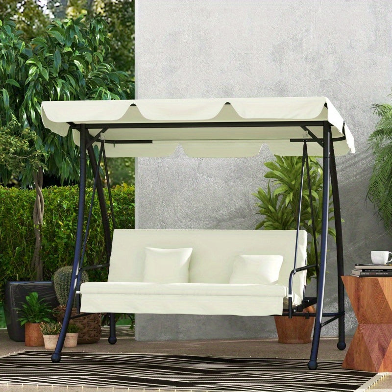 3-persoons Hollywood Schommel – Tuinbank – Loungebank – Terrasbank – Buitenbank – Verstelbaar Zonnedak – Stabiel Metalen Frame 240 kg Capaciteit – Crème Wit