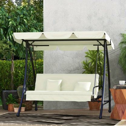 3-persoons Hollywood Schommel – Tuinbank – Loungebank – Terrasbank – Buitenbank – Verstelbaar Zonnedak – Stabiel Metalen Frame 240 kg Capaciteit – Crème Wit