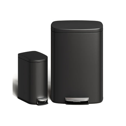 50 L and 10 L Rustproof Trash Can Combo Set | Stainless Steel Garbage Can with Lid, Step-on Bin with Inner Bucket, Rear Handle, Varnished Finish, 408 Stainless Steel - Towallmark