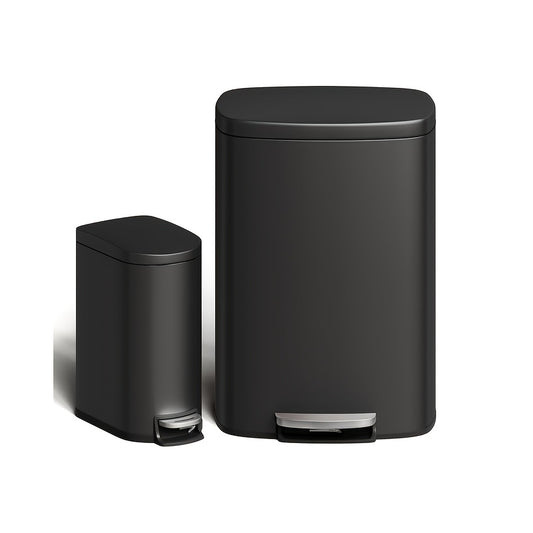50 L and 10 L Rustproof Trash Can Combo Set | Stainless Steel Garbage Can with Lid, Step-on Bin with Inner Bucket, Rear Handle, Varnished Finish, 408 Stainless Steel - Towallmark