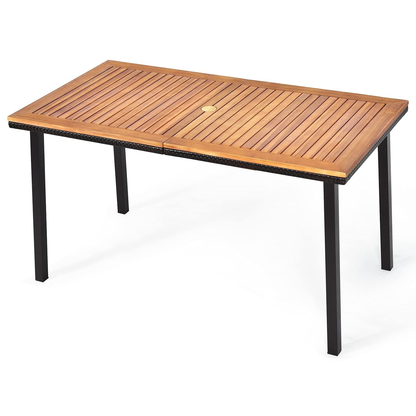 Tuintafel – Terrastafel – Buiten tafel – Eettafel – Houtentafel – Acaciahouten Blad – Met Parasolgat – 140x75x76 cm – Voor 6-8 Personen