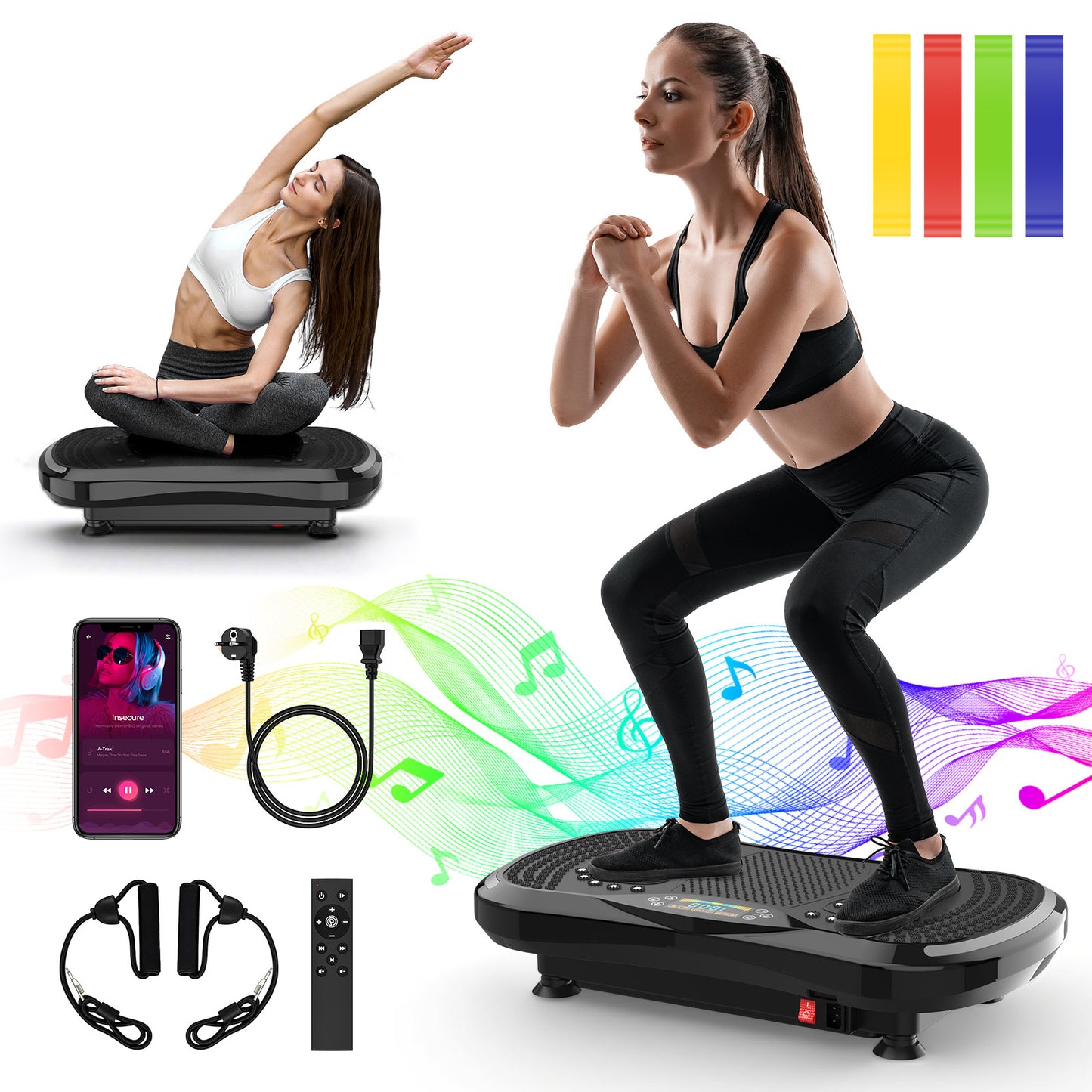 Trilplaat – Vibratieplaat – Vibratietrainer – Powerplate – Fitnessplatform – 200W Motor – 120 Snelheidsniveaus – Inclusief Afstandsbediening, Yogamat en Weerstandsbanden – Maximaal 120 kg Belastbaar