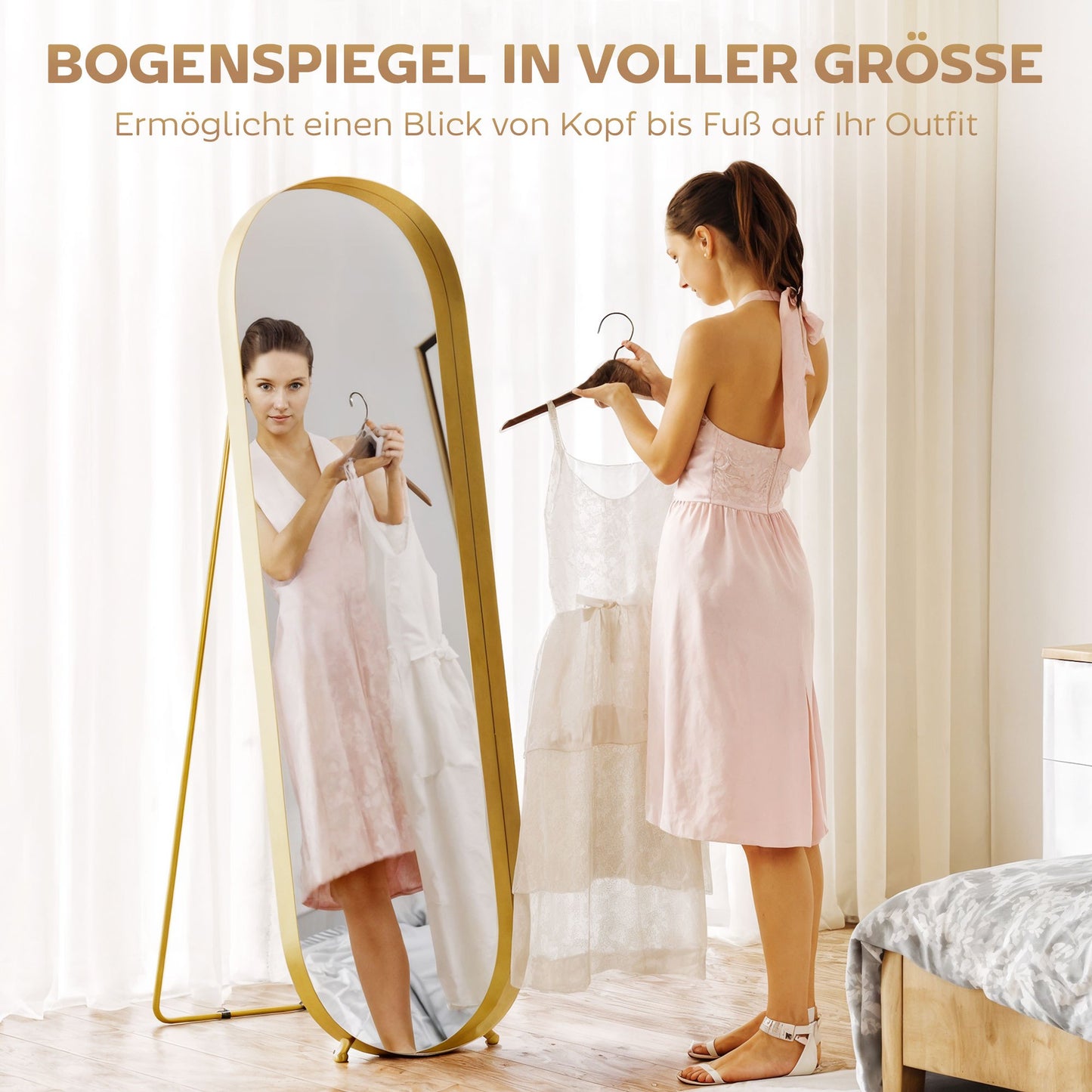 Staande Spiegel – Full-Length Spiegel – Vloerspiegel – Wandspiegel – Goudkleurige Spiegel – Metaalrand – 160x50 cm – Zonder Elektriciteit