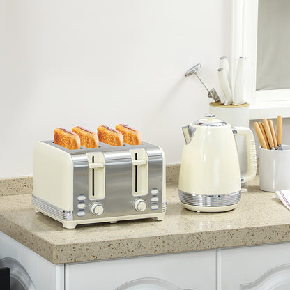 Waterkoker en Broodrooster Set – Waterkoker, Toaster, Ontbijtset, Broodrooster 4 Sleuven – Cream Variant – 1,7 Liter Capaciteit – 7 Bruiningniveaus en Kalkfilter