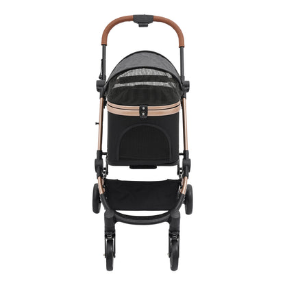Foldable Pet Stroller | 4 Wheels, Black and Grey, Alloy Steel Frame, Nylon, for Dogs and Cats - NaMaSyo