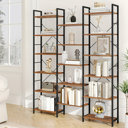 Bookcase, Standing Shelf With 17 Shelves, Closet Storage System, Adjustable Spacing, Book Shelf With Metal Frame, For Living Room, Bedroom, Home Office, Mounted Closet Systems - QUORE