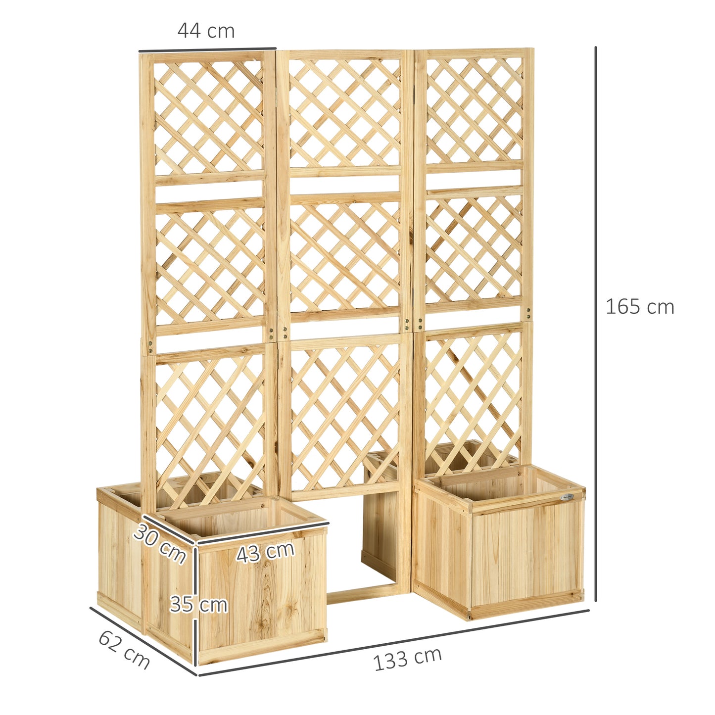 Plantenbak – Bloembak – Tuinbak – Balkonbak – Privacy Scherm – Inclusief Inklapbaar Pergola Scherm – Vurenhout – 133 x 165 cm