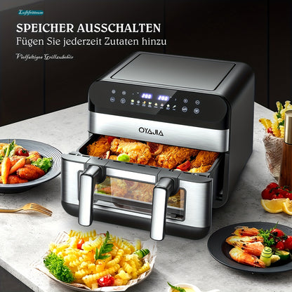 9L Dual Basket Air Fryer with Dual Cooking Zones (4.5L+4.5L Pots) - 2400W High-Power Fast Cooking, 8-in-1 Presets, Touchscreen & Visible, ABS & Suitable for, Gatherings, Restaurants