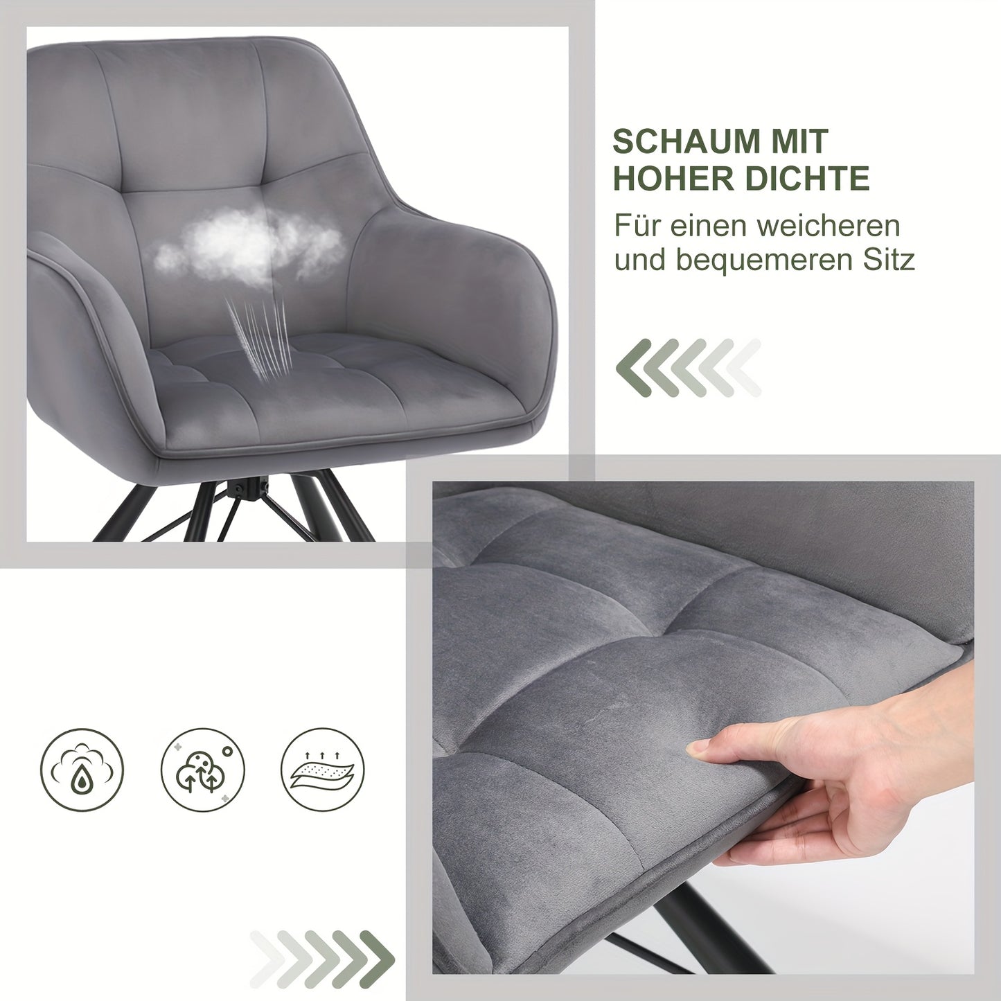 Eetkamerstoel met Fluwelen Zitting – 360° Draaibaar – Grijs/Zwart