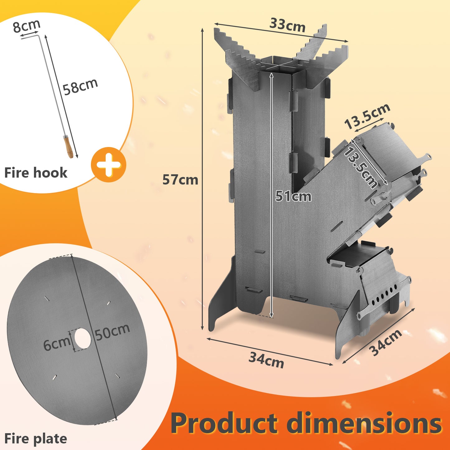 Rocket Stove – Buitenkachel – Outdoor Kachel – Barbecue Oven – Campingkachel – 3 mm Koolstofstaal – Ø 50 cm Grillplaat