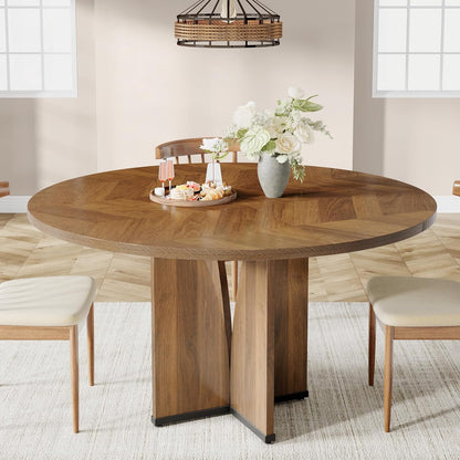 Ronde Tafel – Eettafel – Werktafel – Bijzettafel – Keukentafel – Rustiek Bruin – Gehard Houten Blad 2,5 cm – Ruimtebesparend Ontwerp
