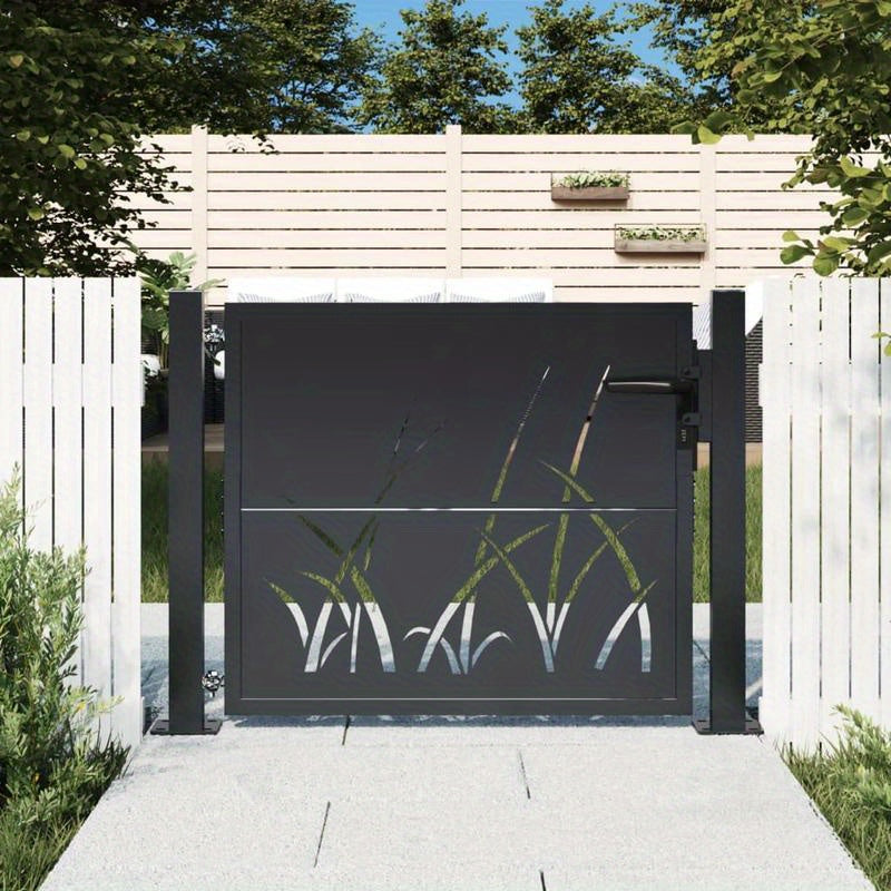 Tuinpoort – Sierhek – Hekwerk – Tuinafscheiding – Poort – Grasdesign – Staal – Antraciet – 105x80 cm – Onderhoudsarm – Duurzaam