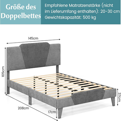 Bedframe – Fluwelen Bed – Gestoffeerd Bed – Lattenbodem Bed – Slaapbed – Massief Houten Lattenbodem – Geen Boxspring Nodig – Eenvoudige Montage – Grijs
