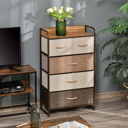 Opbergkast – Ladekast – Kommode – Dressoir – Kast Met 5 Inklapbare Stoffen Laden – Anti-Kantel Beveiliging – Lichtgewicht Linnen Stoffen – Mix Kleuren