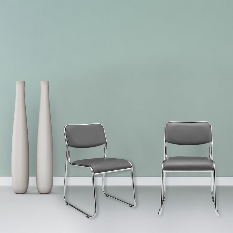 Vergaderstoel – Kantoorstoel – Conferentiestoel – Stapelbare Stoel – Bureaustoel – Ergonomisch Comfort – Kunstleer Zitting met Metalen Frame – Set van 4